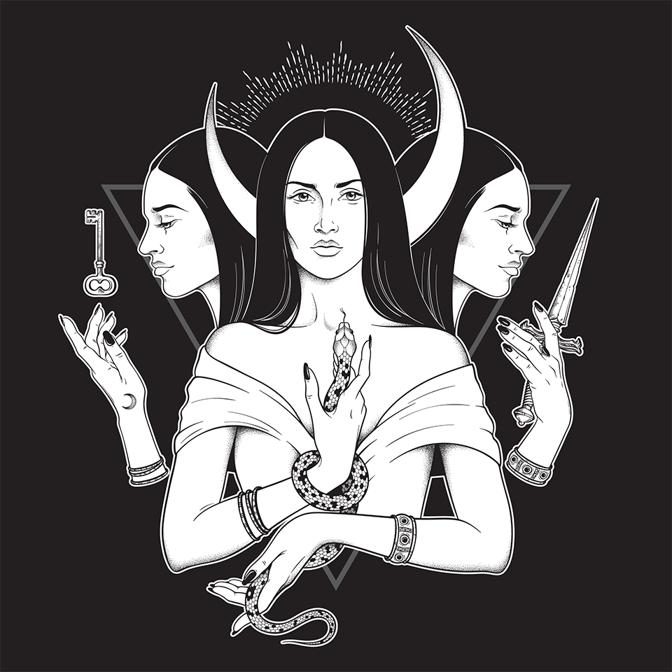 Illustration of the Triple lunar Goddess, Hecate