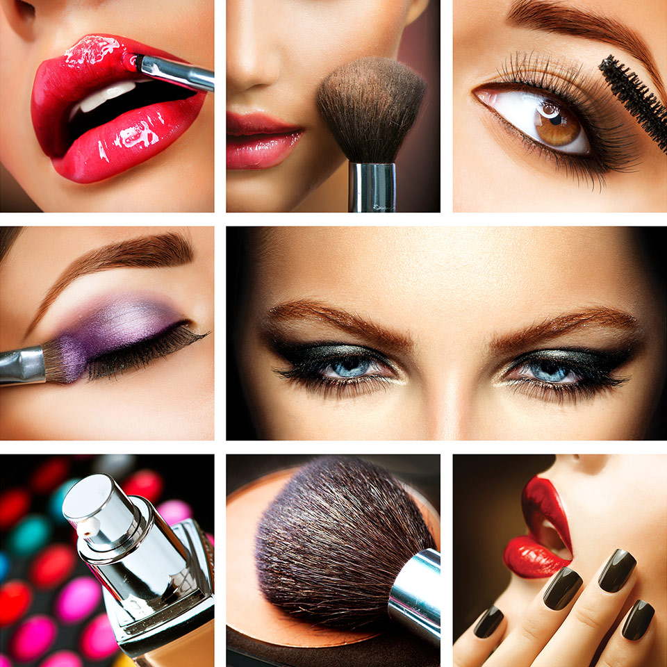 Collage of makeup being applied