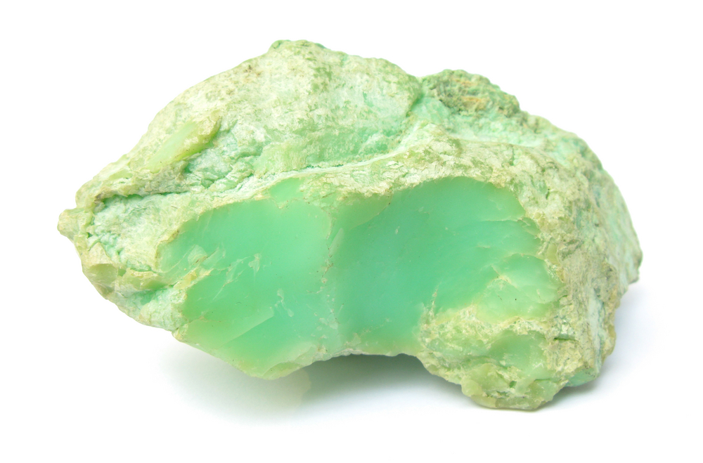 A piece of Chrysoprase on a white background