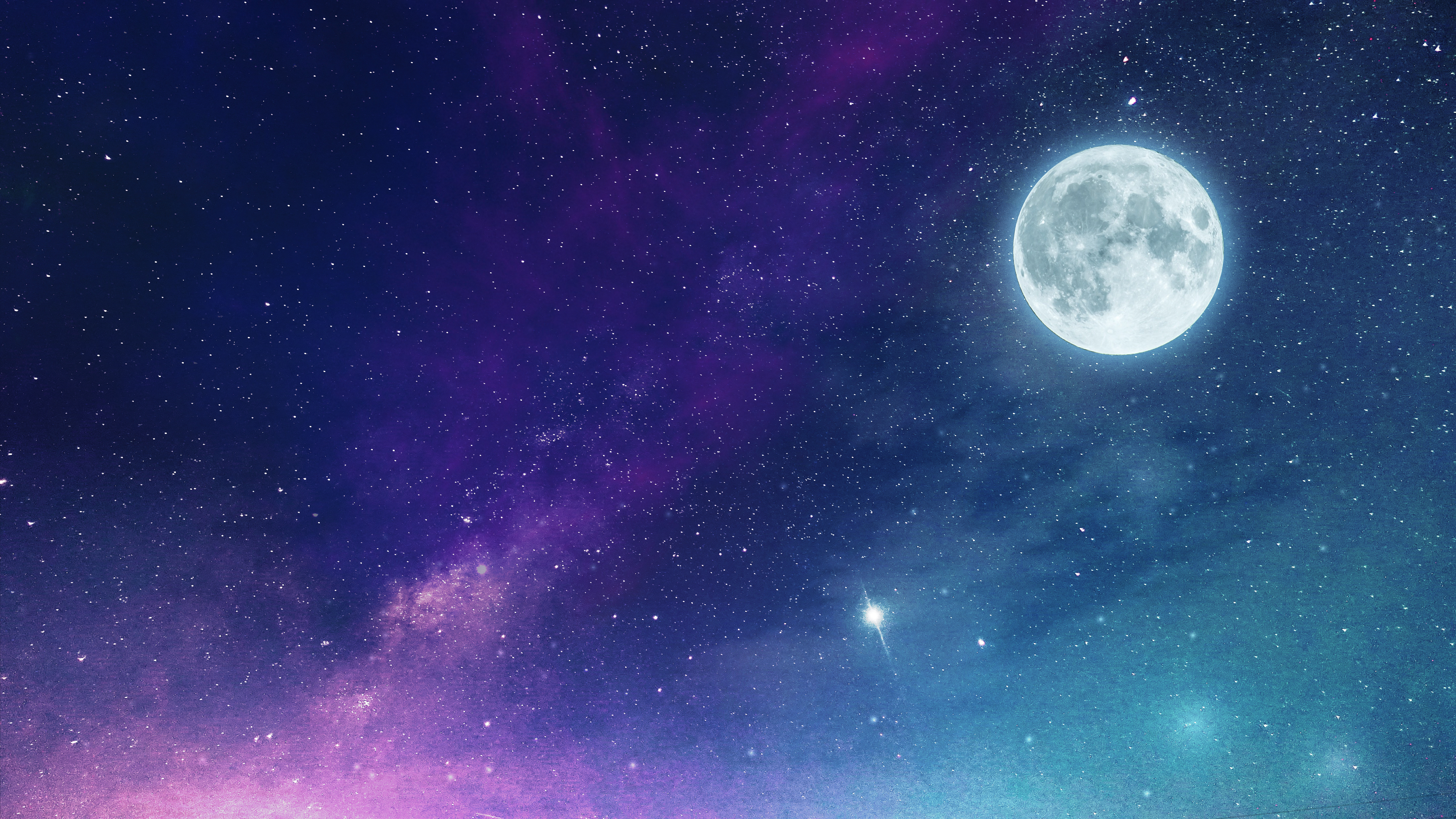 A moon in a blue and purple starry night sky