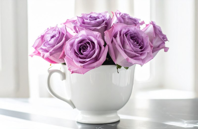 pruple roses in vase