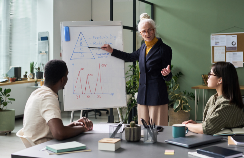 senior woman teaching small class