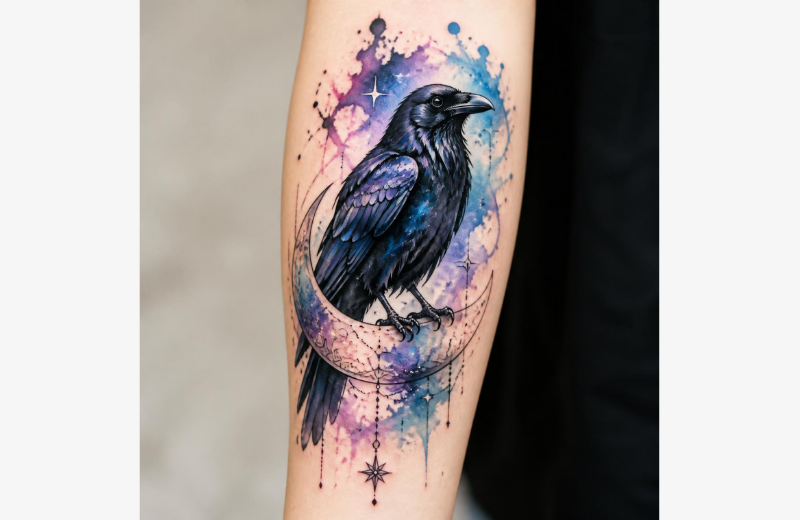 raven tattoo on forearm