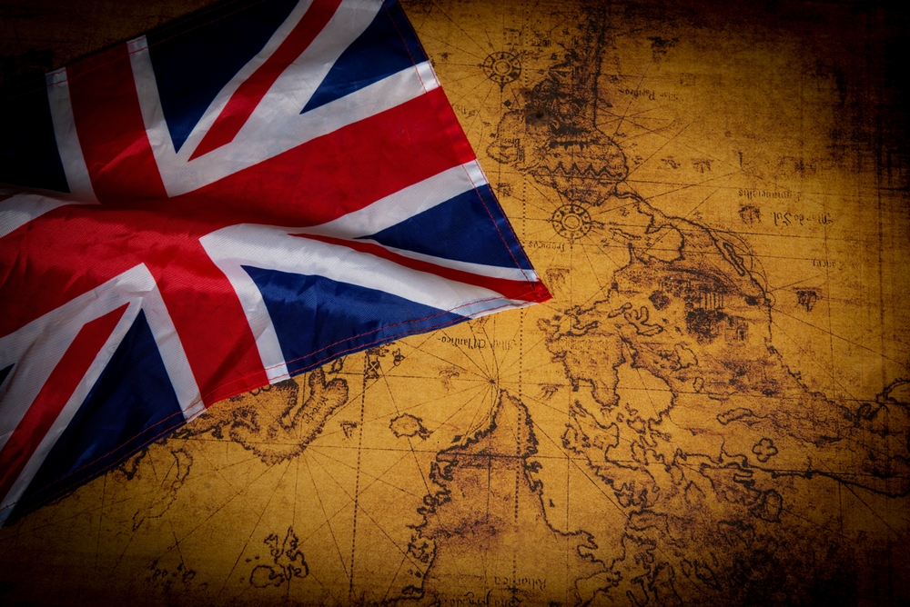 The union flag against a map backdrop