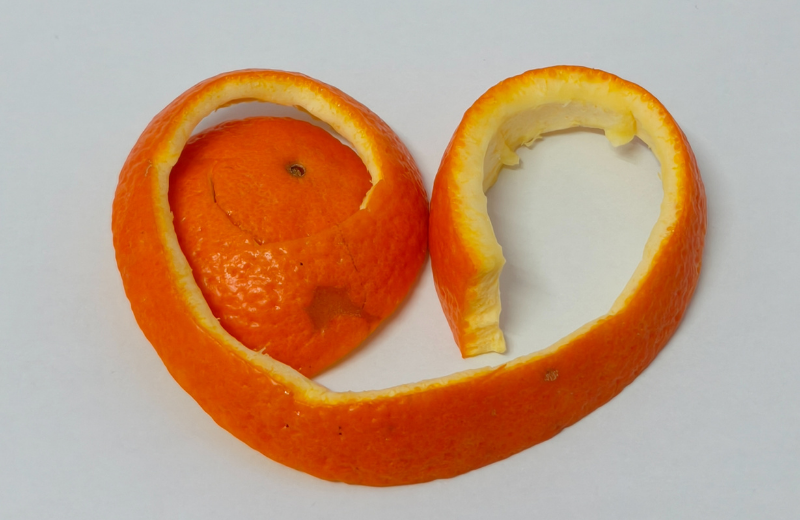 orange peel love heart shape