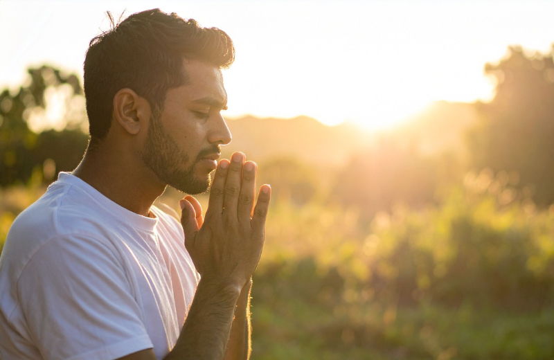 man praying spiritually outside