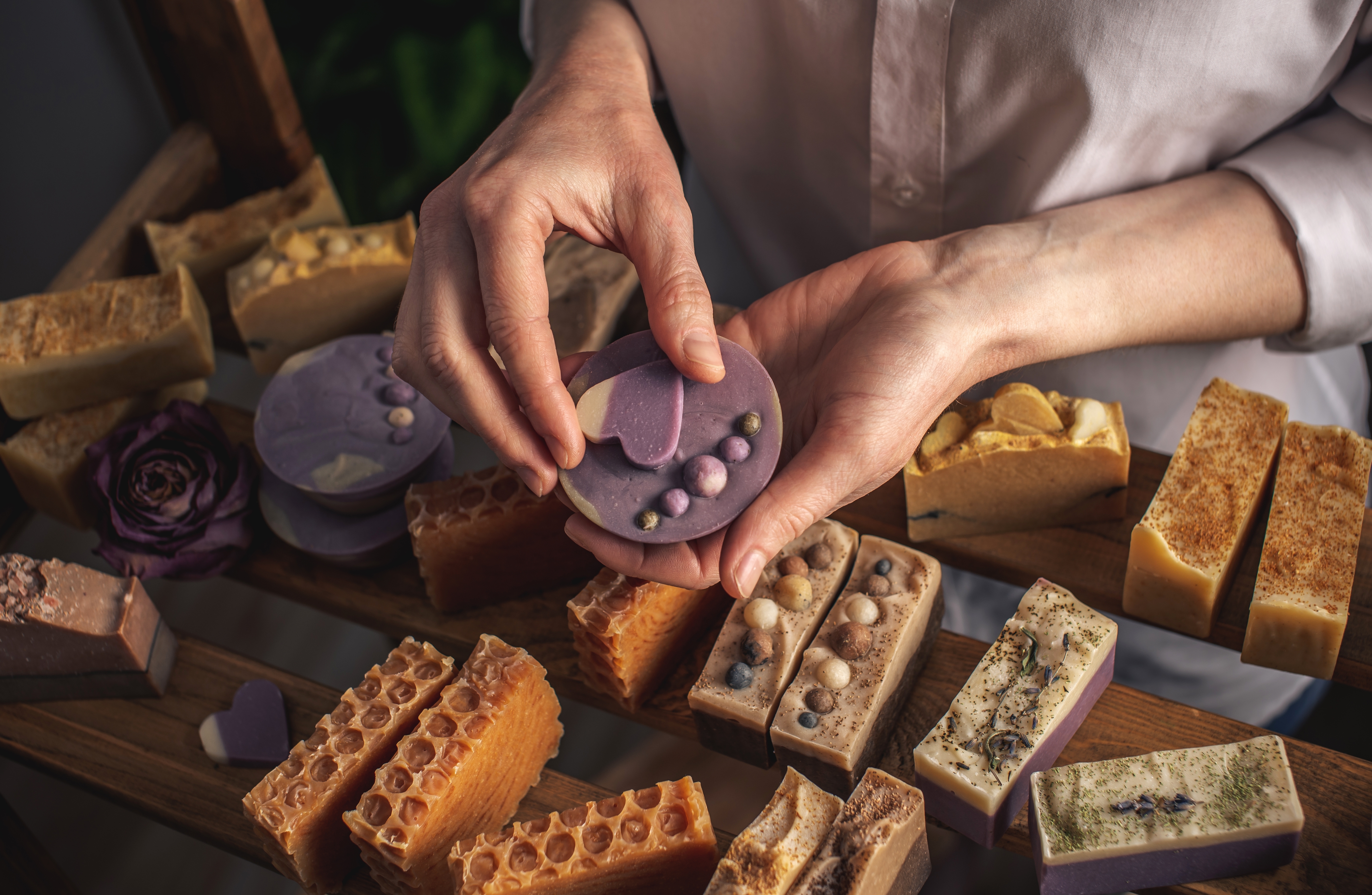 Homemade crafts, person making soap