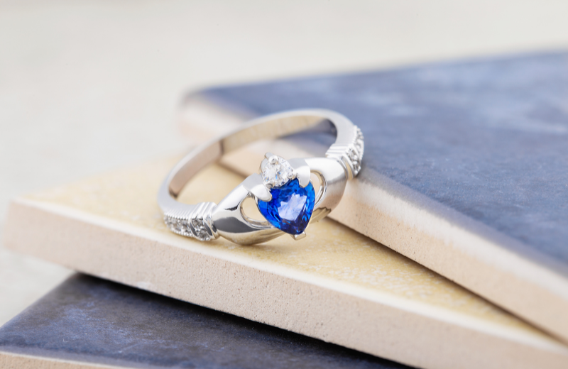 silver and blue Claddagh Ring