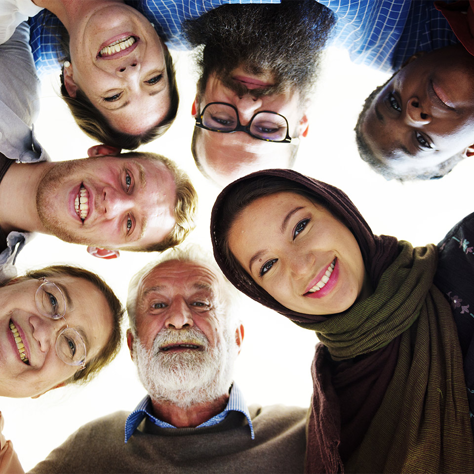People of different ages and nationalities having fun together