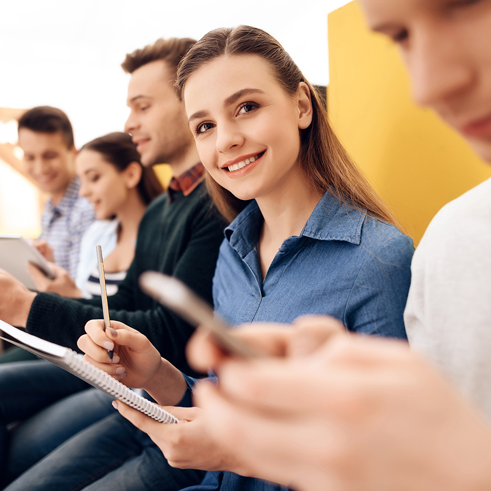 Woman working her way through a personality test