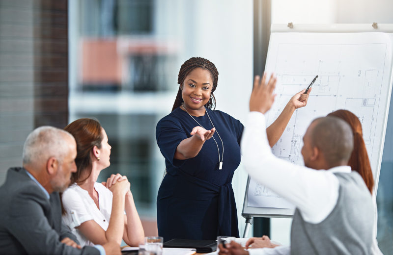 Someone giving a presentation to a group of people.