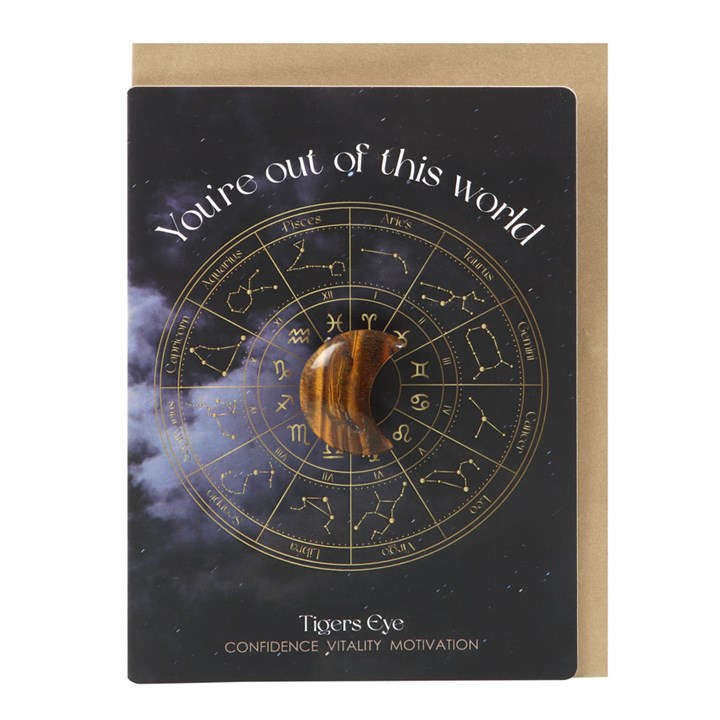 Image of Out Of This World Tiger's Eye Crystal Moon Greeting Card