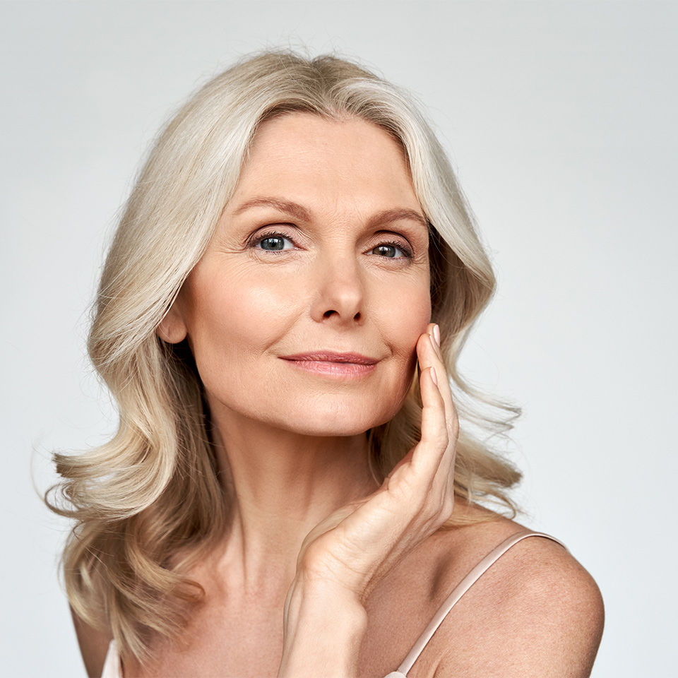 Portrait of a mature woman showing the skin health of her face