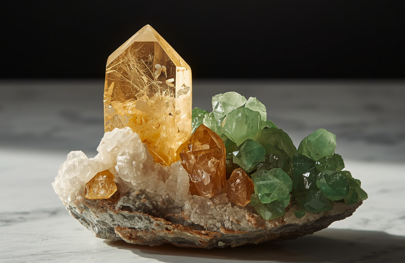 Citrine and Green Jade crystals