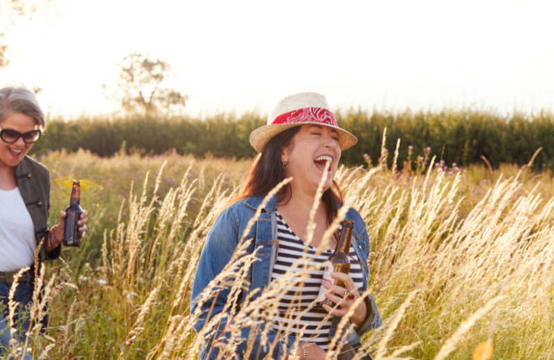 Happy ladies in a field