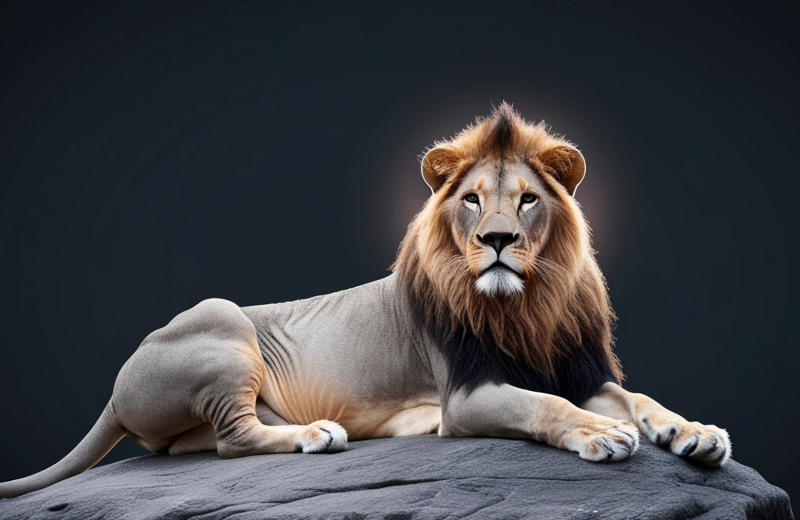 male lion sitting on rock