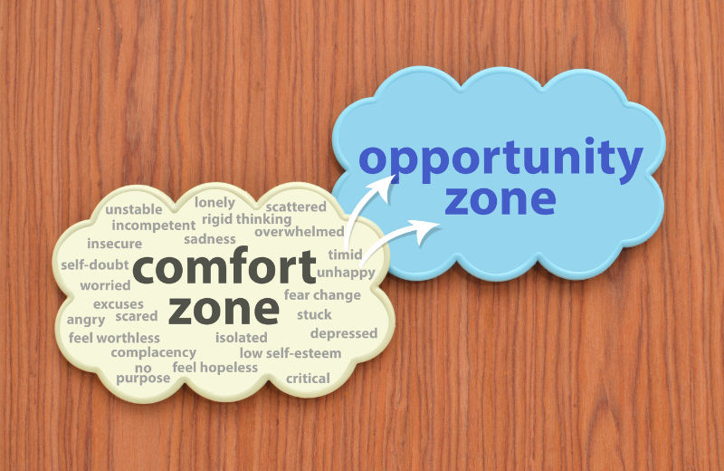 Image of an infographic showing the difference between comfort zone and opportunity zone.