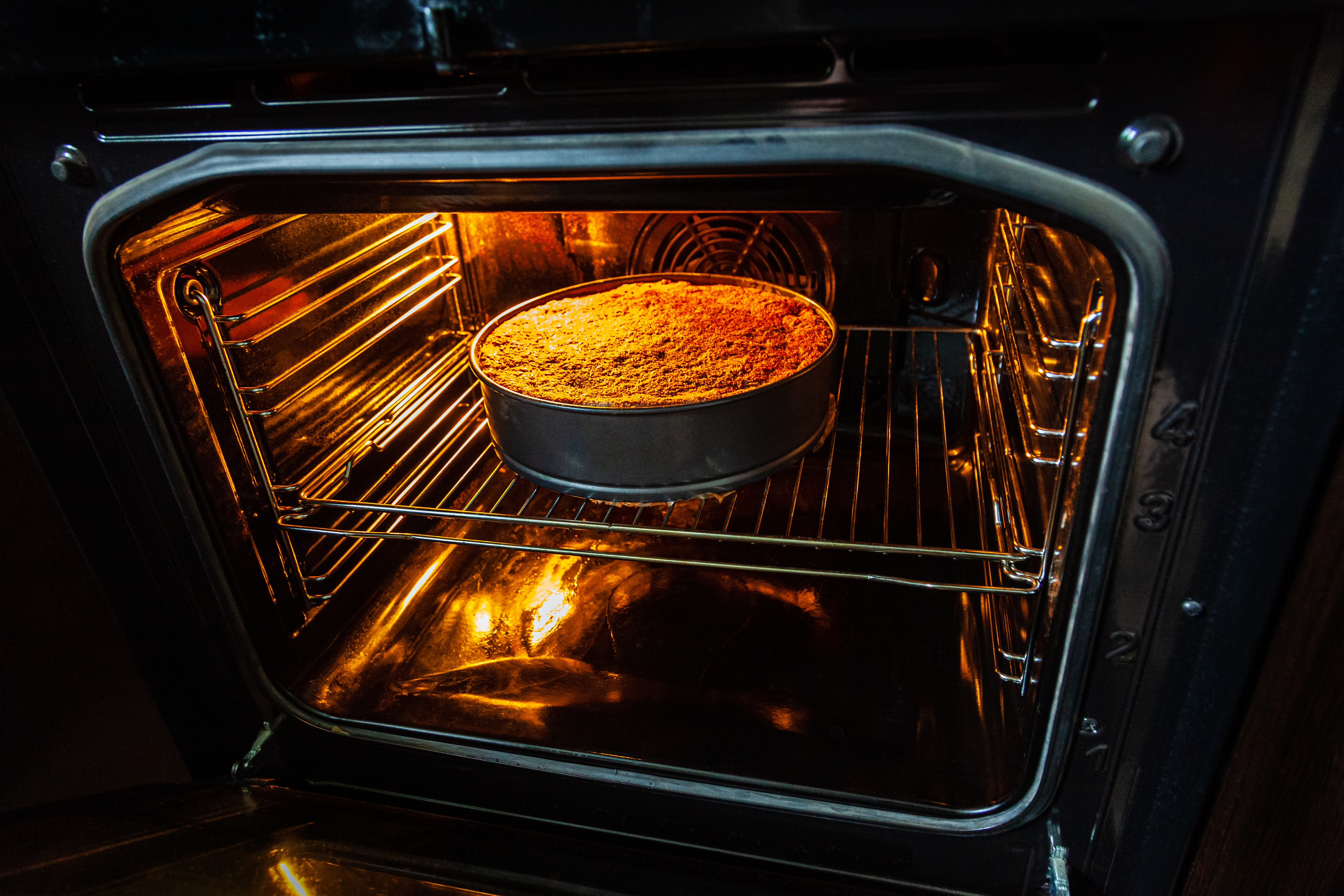 Homemade cake baking in the oven