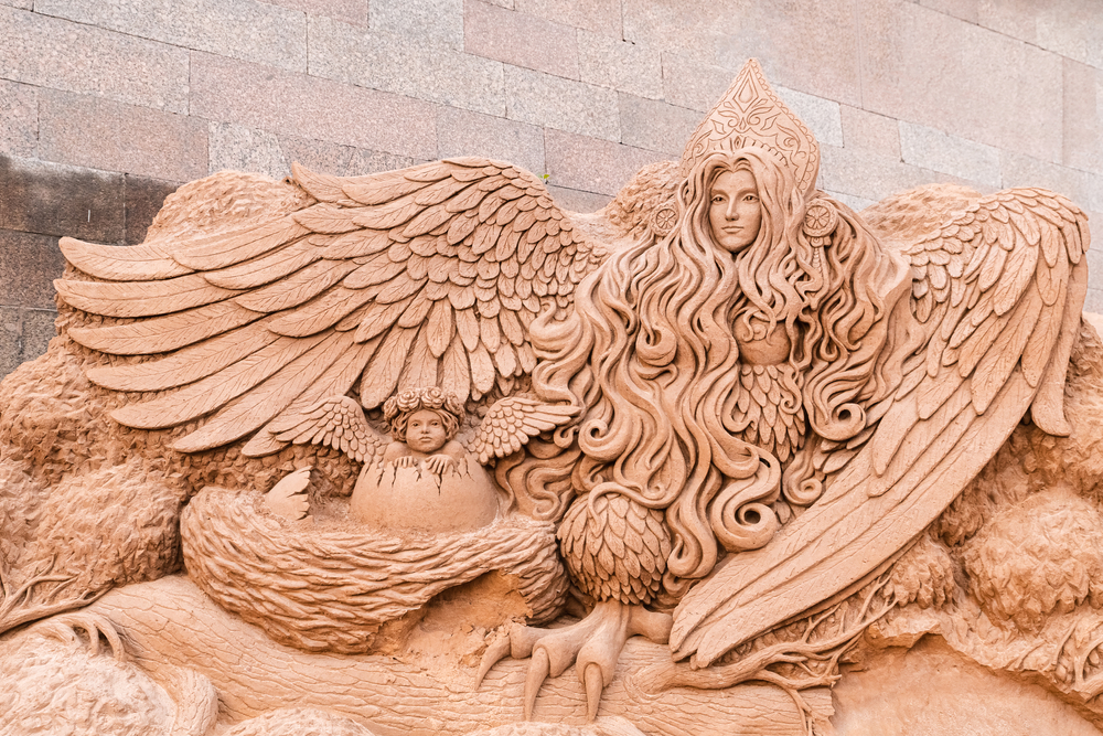 A sand sculpture of a Harpy
