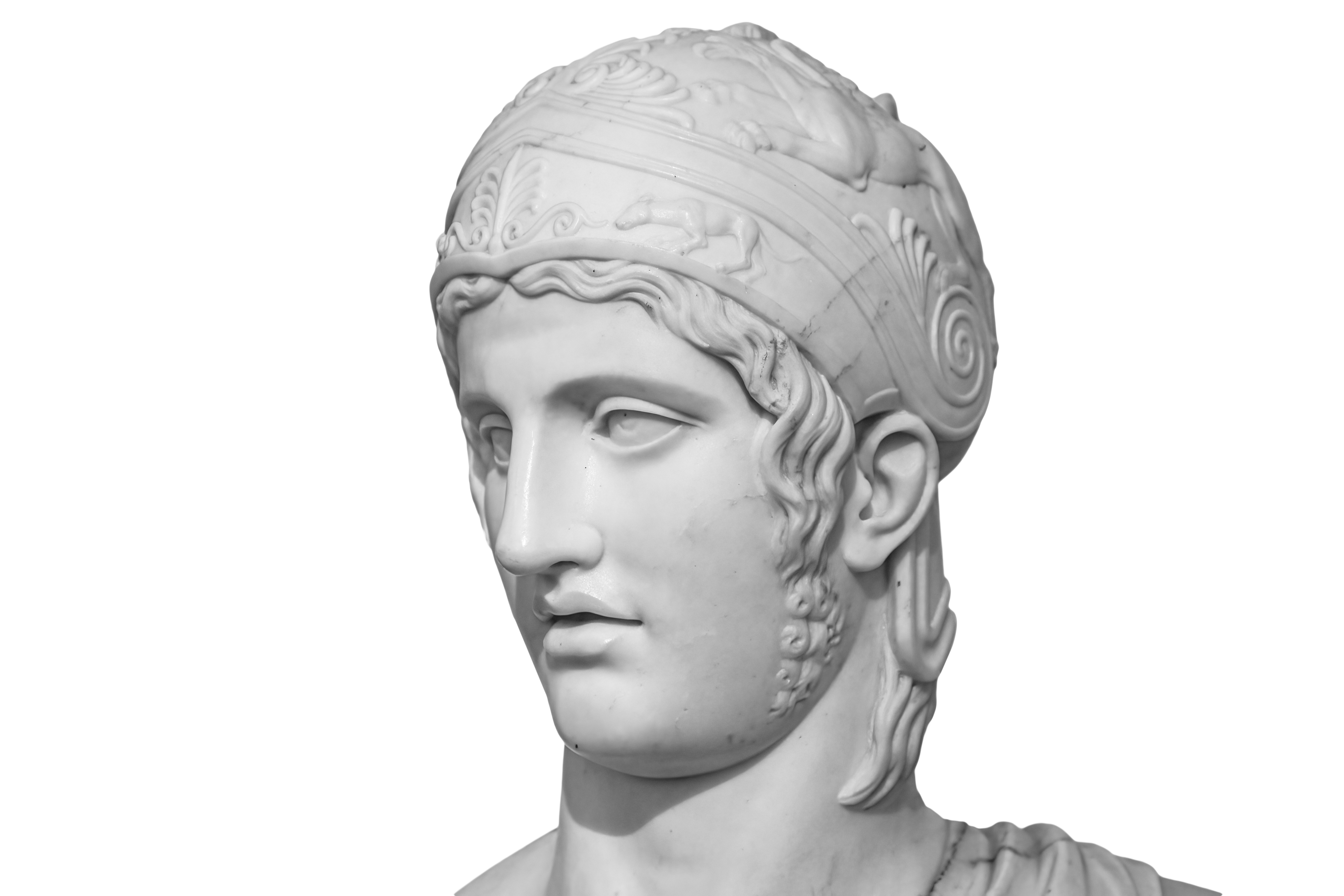 Image of the head of a state of Ares on a white background