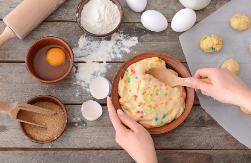 overhead shot of person mixing cookie dough